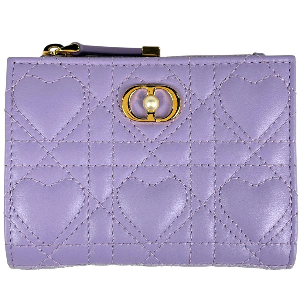 Christian Dior Dahlia Wallet Bi fold Heart Leather Purple